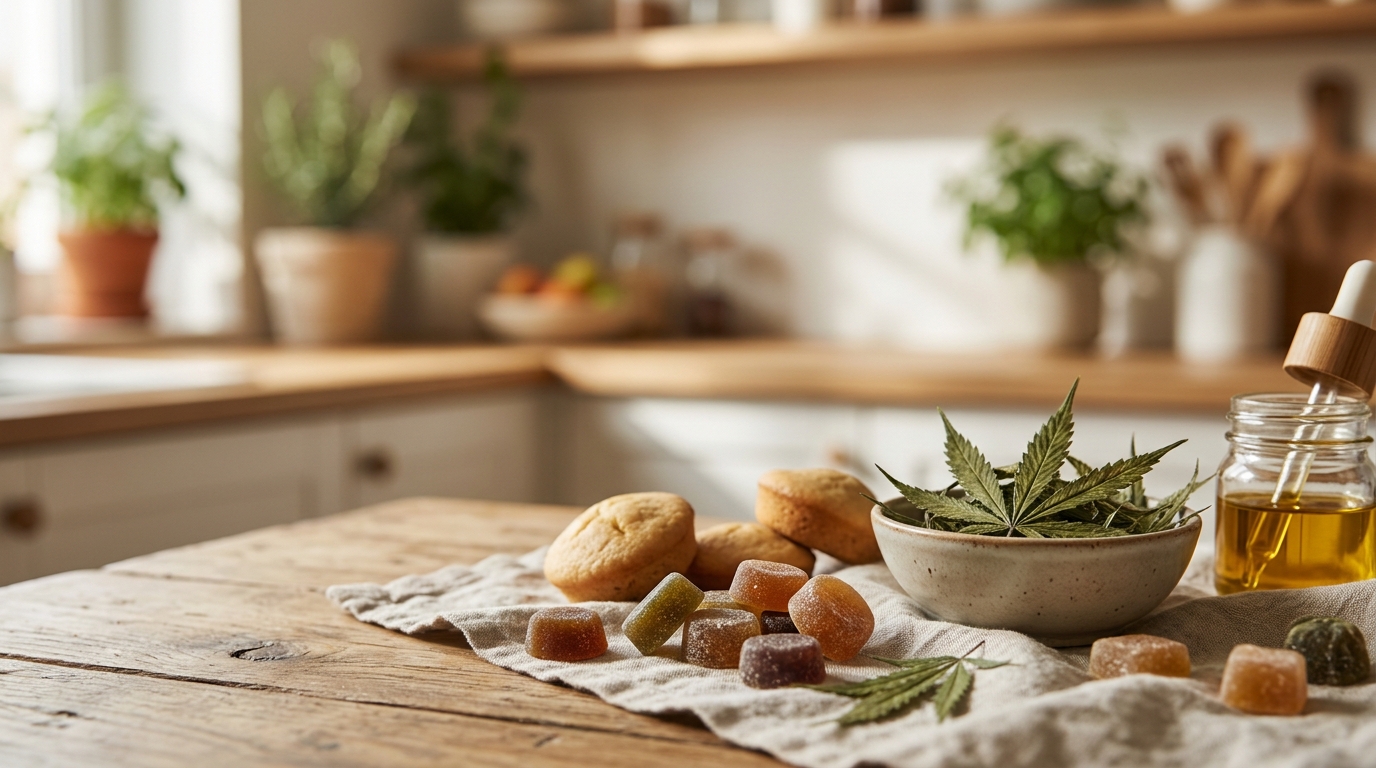edibles — plan d'ouverture éditorial, sujet net au premier plan, profondeur de champ courte, lumière naturelle rasante, fond contextuel discret