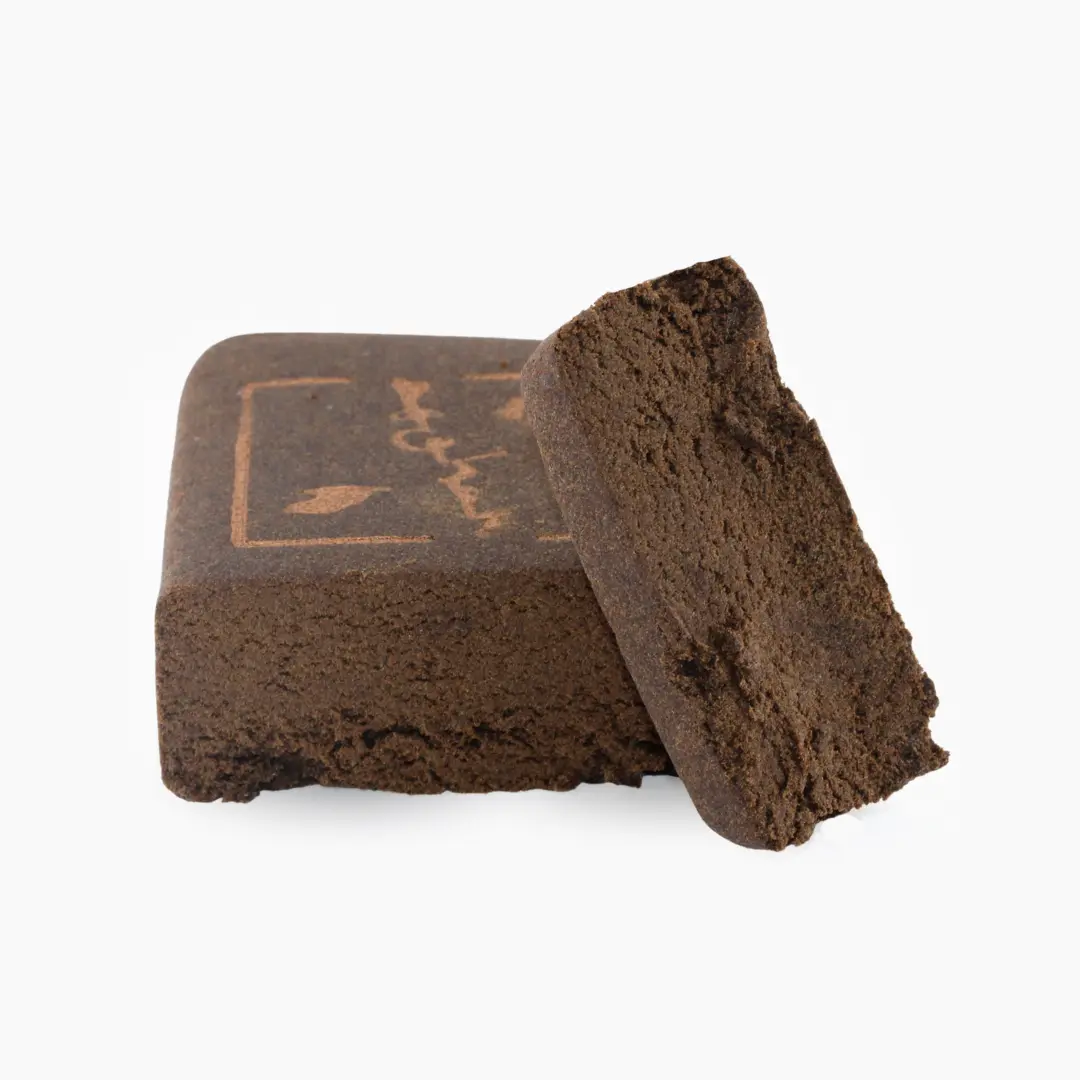 Maroccan Hash 70% CBD, warm dark-brown sieved slab