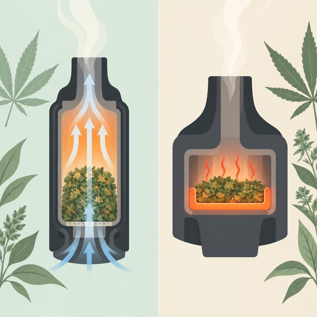 Flat drawing with plant motifs — Convection vs Conduction Vaporizer