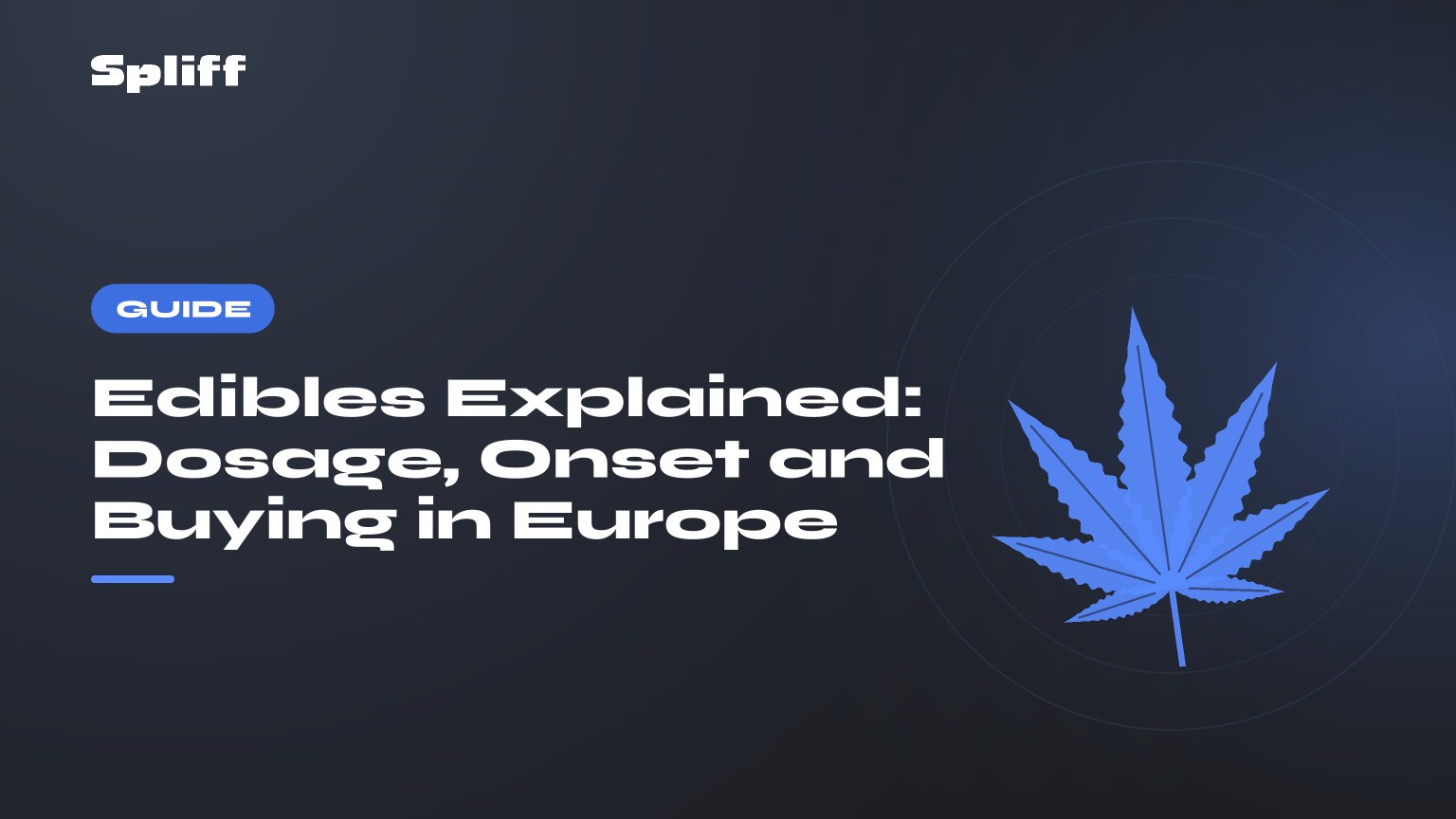 Edibles Explained: Dosage, Onset and Buying in Europe — title on a dark background, stylised hemp leaf