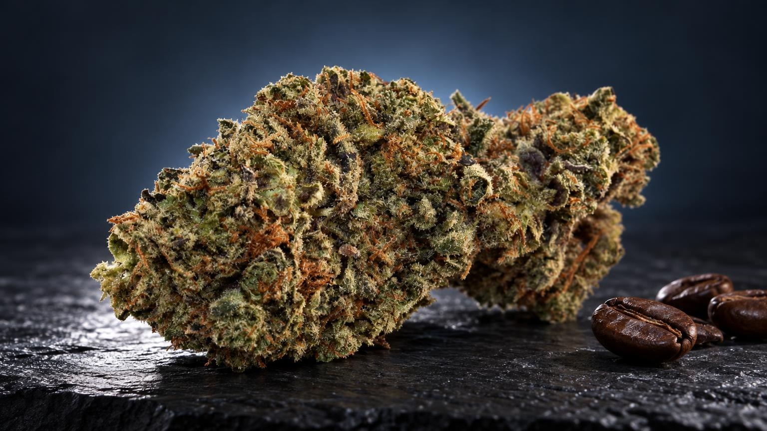 Effects of Weed on the Body: pink Panther cannabis buds with dense green and brown trichomes on dark surface