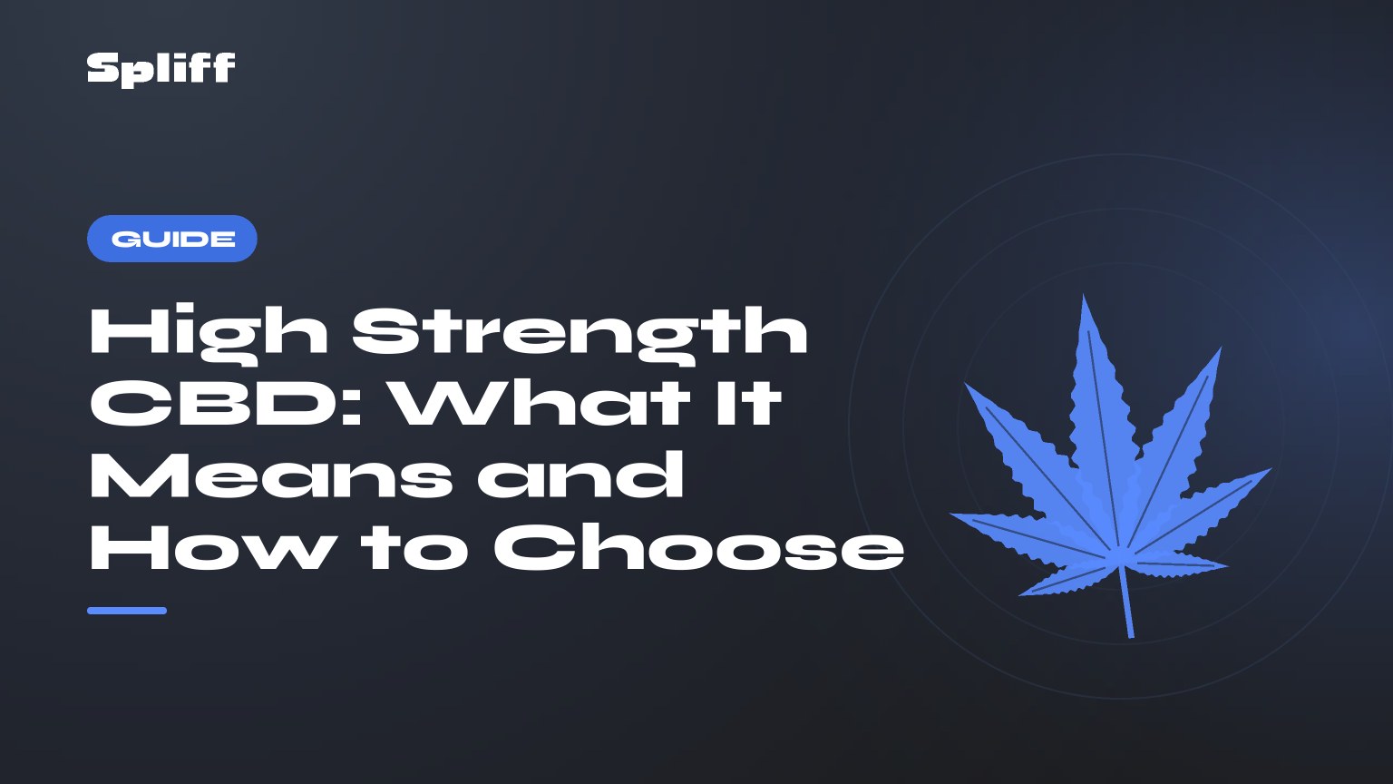 High Strength CBD: What It Means and How to Choose — title on a dark background, stylised hemp leaf