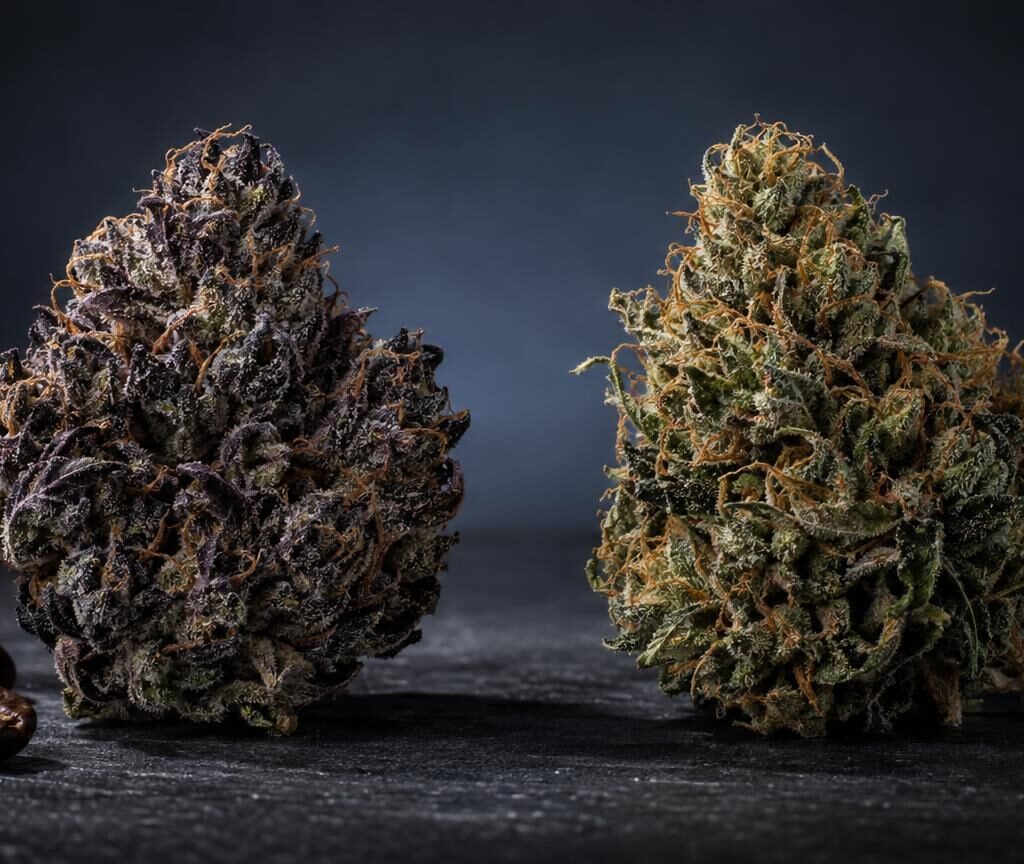 Close-up in natural light on the theme of Indica Sativa Difference